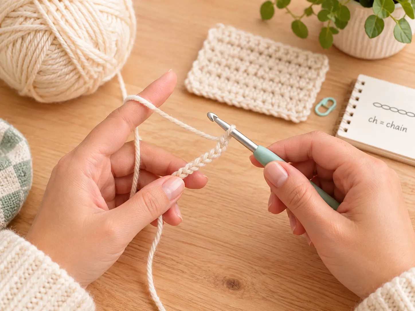 home page 1 6 Beginner hands crocheting a first row of chain stitches
