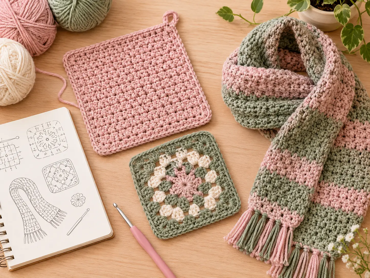 home page 1 7 Simple beginner crochet projects: dishcloth, granny square and scarf